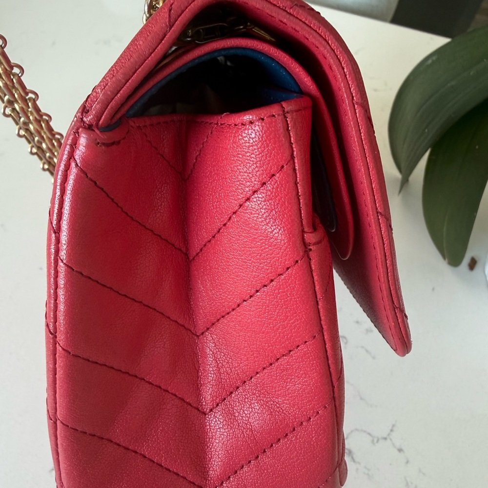 Chanel Chevron Lambskin Double Flap Double Chain Bag 2.55 Red Gold Metal Fitting - Picture 4 of 16
